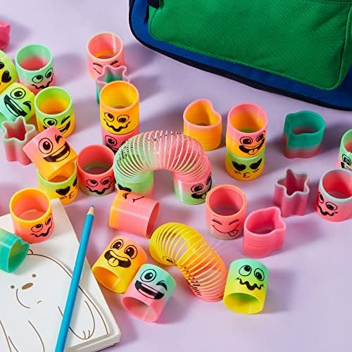 JOYIN 120 Pcs Spring Rainbow Party Favor, Mini Plastic Coil Spring Toy, Fidget Stress Coil Mini Springs Bulk Toys for Carnival Prize Birthday, Goodie Bag Stuffers