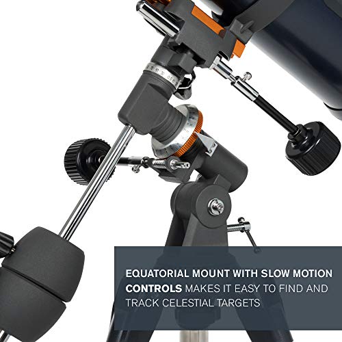Celestron – AstroMaster 114EQ Newtonian Telescope – Manual Reflector for Beginners – Aluminized Mirror – Adjustable-Height Tripod – Includes Accessories Plus Astronomy Software Package