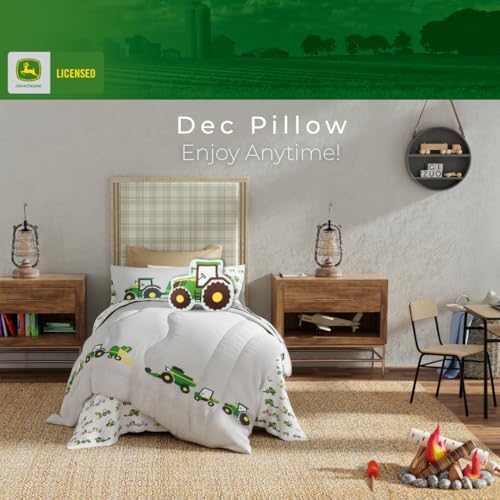 Franco Bedding Super Soft Plush Decorative Throw Cuddle Pillow, John Deere Trailer Tractor