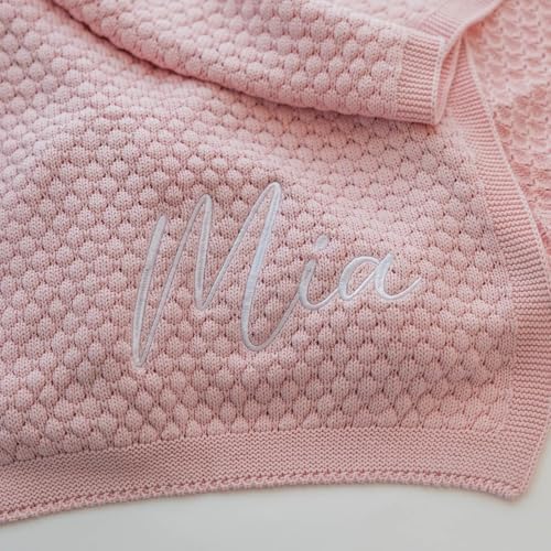 Personalized Baby Blanket - Custom Knit with Embroidery, Monogrammed Baby Name Blanket | Perfect for Baby Showers, Stroller & Car Seat | Gift Idea