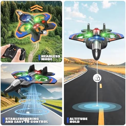 4DRC V32 Foam RC Planes Remote Control Airplanes for Kids Adults 8-16, RC Drone Airplane Helicopter Fighter Jet with Light, 360° Flip, Stunt Roll, Airplane Toy Gifts for Kids Boys Adults Beginners