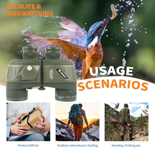10X50 Marine Binoculars with Rangefinder Compass,Phone Adapter,Strap,BAK4 Lens,Shockproof Military Tacticle IPX7 Floating Waterproof Binocular for Adults Sailing Boating Hunting Birdwatching
