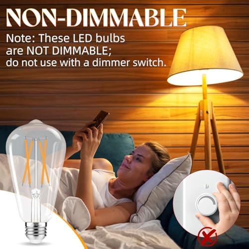 Edison Bulbs, E26 LED Bulb 60 watt Equivalent, Non-Dimmable, Soft White 2700K, ST58 Vintage Light Bulbs, 90+ CRI, 6W 600LM, E26 Medium Base, Clear Glass, 12 Pack