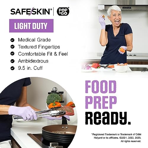 SAFESKIN Disposable Nitrile Gloves in POP-N-GO Pack of 50 or 200 Powder Free - Hair, Cleaning, Medical Use, Food Handling