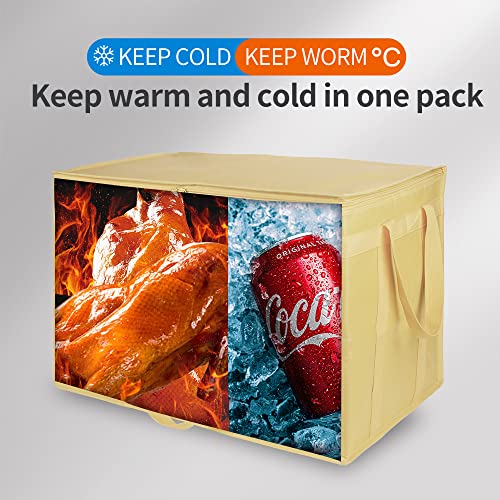 Bodaon 2-Pack Insulated Pizza Delivery Bags, XXX-Large Commercial Food Delivery Insulation Bag for Hot/Cold Food, Large Capacity Reusable Warming Bag, Beige