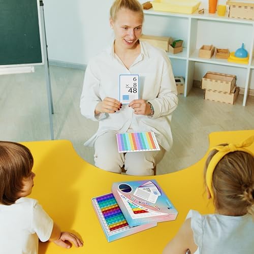 COOVA Multiplication Flash Cards + Multiplication Chart - Math Manipulatives Fact Cards - Mutiplication Game Flashcards - Times Table Multiplication Flash Cards 3rd Grade, 4th, 5th, 6th Grade