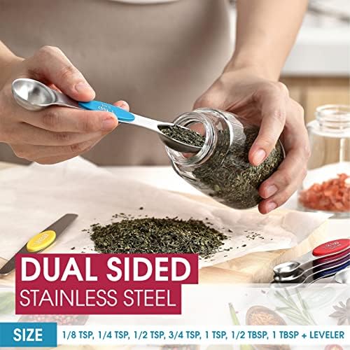 Spring Chef Multicolor Stainless Steel Magnetic Measuring Spoons Set of 8 with Leveler, Nesting Metal Teaspoon & Tablespoon Measuring Spoons, Kitchen Gadgets for Baking & Cooking - 2 Pack