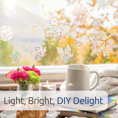 rabbitgoo Window Privacy Film Rainbow Film Decorative Window Sticker, 3D Static Stained Glass Cling Tint for Home Heat Control Non-Adhesive, 23.6 x 118.1 inches