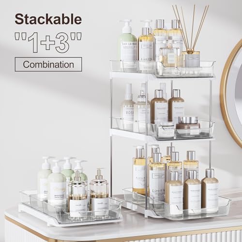 Delamu 2 Sets of 2-Tier Multi-Purpose Bathroom Under Sink Organizers and Storage, Stackable Kitchen Pantry Organization, Pull Out Medicine Cabinet Organizer with 8 Movable Dividers