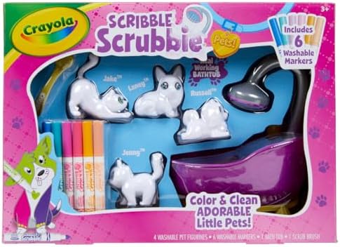 Crayola Scribble Scrubbies Tub Set (4 Pets), Washable Pet Care Toy, Coloring Animal Craft, Toys for Girls & Boys, Gifts for Kids, Ages 3+