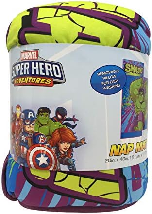 Jay Franco Marvel Super Hero Adventures Hulk Smash Nap Mat - Built-in Pillow and Blanket - Super Soft Microfiber Kids'/Toddler/Children's Bedding, Ages 3-5