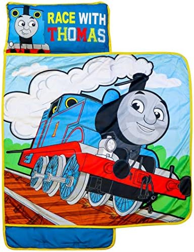 Jay Franco Thomas & Friends Racing Thomas Nap Mat - Built-in Pillow and Blanket - Super Soft Microfiber Toddler/Children's Bedding, Age 3-5