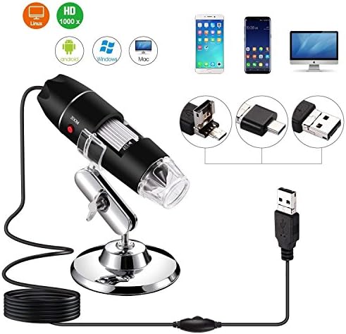 40 to 1000x Magnification Endoscope, 8 LED USB 2.0 Digital Microscope, Mini Camera with OTG Adapter Metal Stand, Compatible with Mac Windows 7 8 10 11 Android Linux Chrome Not for iPhone/iPad
