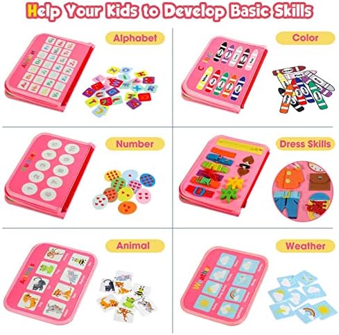 Toddler Busy Board - Montessori Toys for Toddler Girl Birthday Gift, Educational Learning Sensory Busy Book for Toddlers Girls, Toddlers Activities Toy for Airplane Car Travel