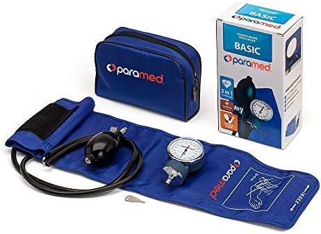 PARAMED Aneroid Sphygmomanometer – Manual Blood Pressure Cuff with Universal Cuff 8.7-16.5" and D-Ring – Carrying Case in The kit – Blue – Stethoscope Not Included
