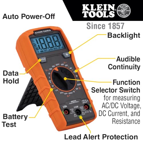 Klein Tools MM325 Multimeter, Digital Manual-Ranging 600V AC/DC Voltage Tester, Tests Batteries, Current, Resistance, Diodes, and Continuity