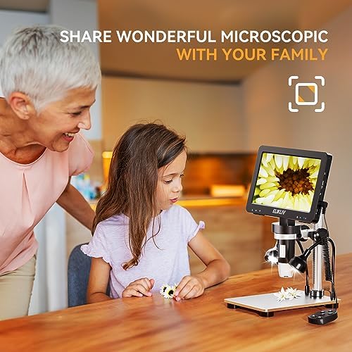 Elikliv 1200X Digital Microscope 7'' Screen, 1080P Coin Magnifier with 12MP Camera Sensor, 10 LED Lights - Microscope for Adults, Windows/Mac OS Compatible, Model EDM9