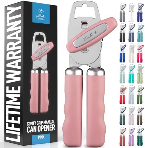 Zulay Kitchen Heavy Duty Stainless Steel Can Opener Manual with Bottle Opener - Rust Proof Manual Can Opener With Turn Knob & Soft Grip Handles