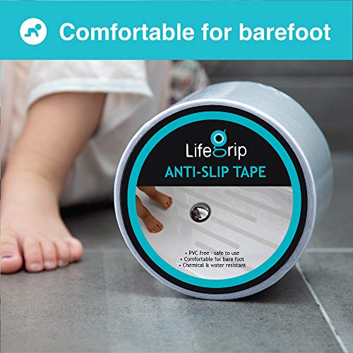 LifeGrip Anti Slip Transparent Anti Slip Tape, 4 inch by 30 feet, Non-Slip Traction Grip Tape to Tubs, Boats, Stairs, Clear, Soft, Comfortable for Bare feet (4" X 30')