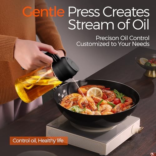 YARRAMATE Olive Oil Dispenser, 2 in 1 Oil Sprayer for Cooking, 16oz/470ml Glass Oil Spray Bottle with Pourer, Food-grade Oil Dispenser and Oil Sprayer for Kitchen, Salad, Frying, BBQ (Black & Green)