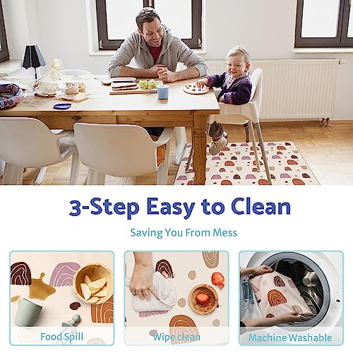 Blissful Diary Baby Splat Mat for Under High Chair, 50.4 x 50.4 Inch Wipeable Splash Mat, Waterproof and Washable, Anti-Slip Floor Protector, Boho Rainbow