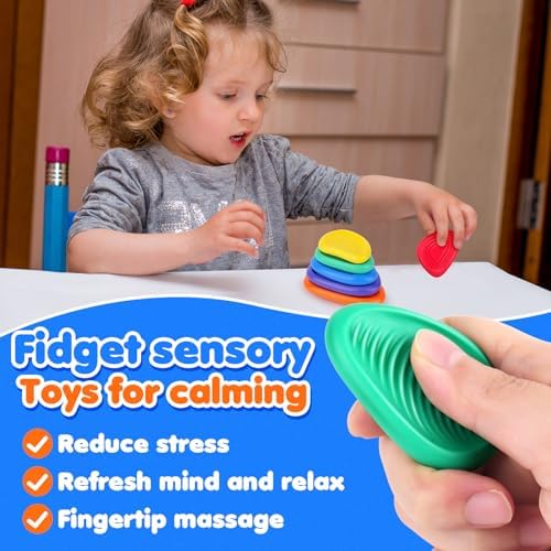 Fidget Toys Sensory Stone for Kids: 18 Pack Textured Soft Worry Stone for Autism Kids Calming - Fidget Stress Toys for Students Anxiety Relief - Small Prizes Fidget Toys(Patented Design)