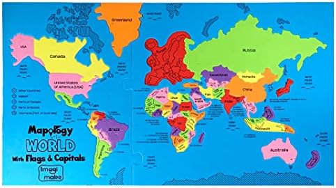 Imagimake Mapology World Map Puzzle - Includes Country Flags & Capitals | Fun Jigsaw Puzzle Kids Ages 5-8 | Educational Toys for Ages 8-13 | Geography Gifts for Girls & Boys 5, 6, 7, 8, 9, 10, 11, 12