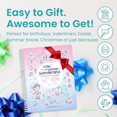 Christmas Sticker + Coloring Book for Kids (500+ Holiday Stickers & 12 Scenes) by Cupkin, Fun Side by Side Winter Activity Books, Stocking Stuffer for Older Boys & Girls Ages 2-4, 4-8 or 8-10