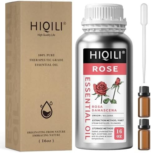 HIQILI Rose Essential Oil for Diffuser, Soap, Perfume & Candle Making - 16 Fl Oz