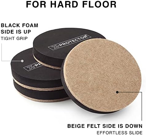 Felt Furniture Sliders Hardwood Floors X-PROTECTOR β 8 PCS 4 3/4 inch Furniture Sliders β Heavy Duty Felt Sliders Hard Surfaces β Move Your Furniture Easily & Safely!