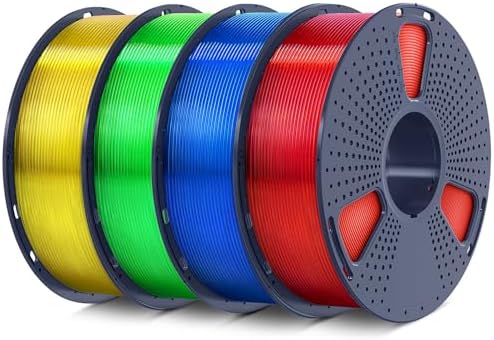 SUNLU 4kg PLA 3D Printer Filament Bundle, Neatly Wound PLA Filament 1.75mm ±0.02mm, Individually Vacuum Packed, 4kg in Total, 1kg per Spool, 4 Pack, Clear Red/Blue/Green/Yellow