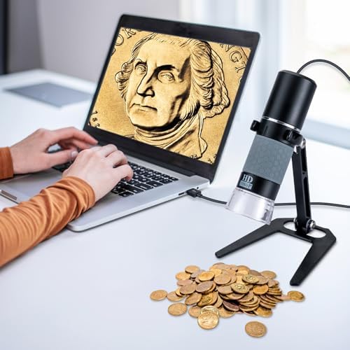 1080P USB Microscope with Metal Stand, 50X-1000X Handheld Digital Microscope Camera Compatible with iPhone/Android/Windows/Mac