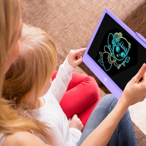 FLUESTON LCD Writing Tablet, Doodle Board Toys Gifts for 3-8 Year Old Girls Boys, 12 Inch Colorful Electronic Board Drawing Pad for Kids, Gifts for Toddler Educational Learning Travel Birthday, Purple