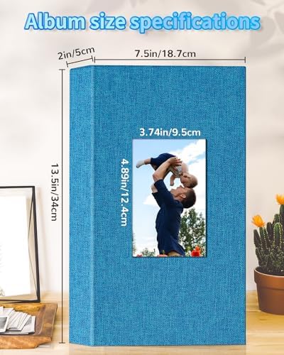 Photo Album 4x6 with 300 Pockets,Slip-in Picture Albums,Linen Cover Memory Book with Front Window,White Page Vertical Photo Book for Wedding,Family,Anniversare,Baby,Vacation