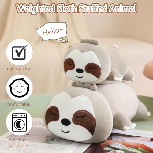 SQEQE Weighted Sloth Plush, Weighted Sloth Stuffed Animal, Cute Plushies Pillow Toy Gift for Kids Adults Brown 13.8 Inch, 1.6 Lbs