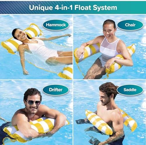 Aqua 4-in-1 Monterey Hammock Pool Float & Water Hammocks, 1-2-3-4 Multipacks – Multiple Colors/Styles – for Adults and Kids Floating