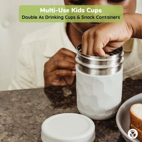 WeeSprout 2-in-1 Drinking Cups for Kids, Durable Stainless Steel Tumbler for Smoothies, Silicone Straws with Stoppers, Premium Plastic Twist Lids, Easy-Grip Sleeves, Set of 4 Dishwasher Safe Kid Cups