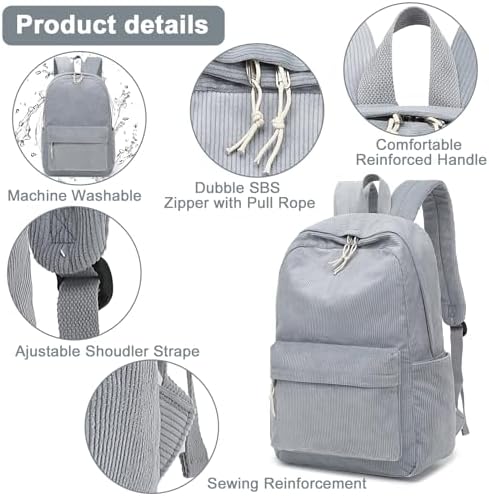 School Backpack for Teen Girls Bookbags Elementary High School Corduroy Laptop Bags Women Travel Daypacks