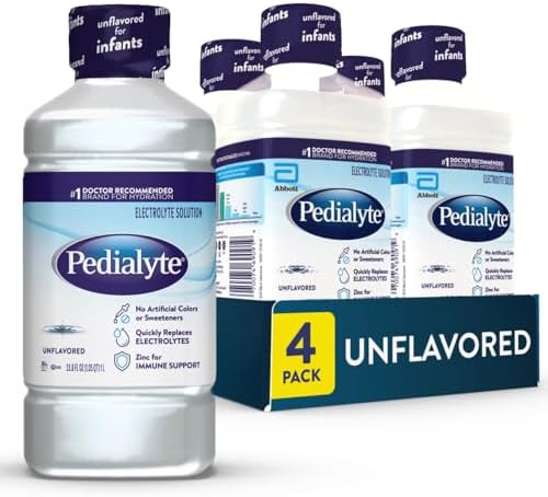 Pedialyte Electrolyte Drink, Hydration Drinks for Kids & Adults, Unflavored, 1 Liter, Pack of 4