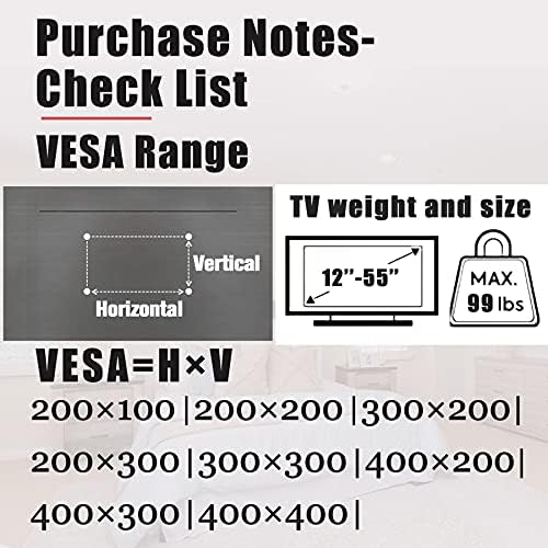 No Stud TV Wall Mount, Drywall Studless TV Hanger No Damage, No Drill, Non Screws, Dry Wall Flat Screen TVs Easy Install Bar Bracket fits VESA 12-55 inch TVs up to 99 lbs, Include Hardware Levels