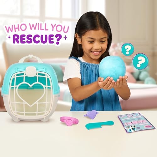 SCRUFFALUVS Pet Scruffs Blue - Mystery Plush Toy, 7.5" Tall - Wash to Reveal 1 of 3 Rescue Pets: Puppy, Bunny, or Kitty - Includes 8.7" Deluxe Pet Carrier - Styles May Vary