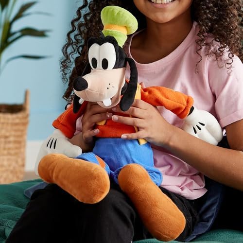 DISNEY STORE Official Goofy Medium Soft Toy for Kids, Cuddly Character with Fuzzy Texture and Embroidered Details, Patched Trousers and Felt Teeth,Disney Plushy Suitable for All Ages.
