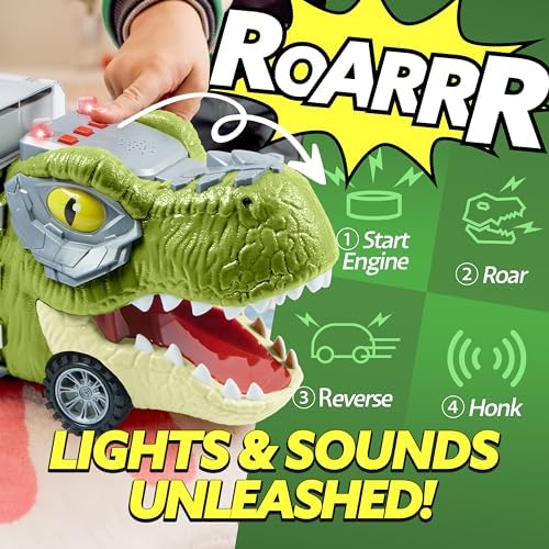 JOYIN 13 in 1 Dinosaur Toys for Kids 3-5, Dinosaur Truck with 12 Pull Back Cars, Small Cars Set, Birthday Gifts Toys for 3 4 5+ Year Old Boy, Transport Carrier Truck for Toddlers 3-4 Years