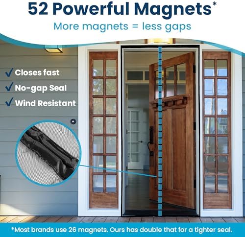 Magnetic Screen Door - Bugs Out, Breeze in - 9min Install Auto-Sealing Heavy Duty Double Stitched Mesh, 52 Magnets, Hands Free Sliding & Patio Door Net, Pet & Kid Friendly, 38 x 82 Inch, Flux Phenom