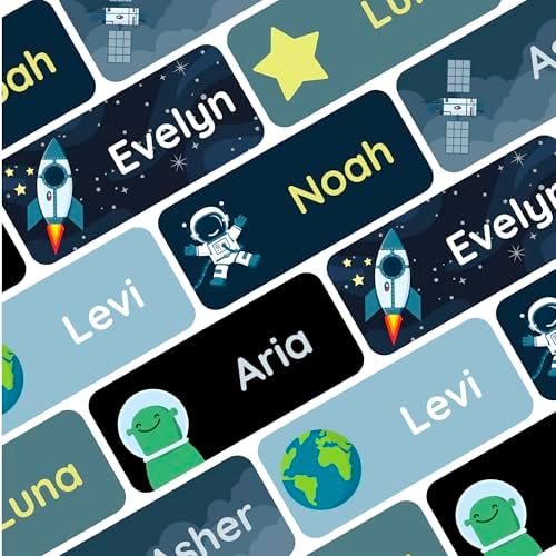 – Personalized Name Labels for Kids (180) – Waterproof & Durable Stickers for Clothing, School & Daycare Items - Space