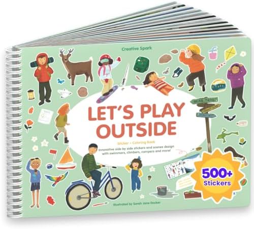 Sticker Book for Kids 2-4, 500+ Kids Stickers, Let's Play Outside by Cupkin 12 Coloring Pages 12 Side by Side Scenes, Fun Toddler Travel Activity Coloring and Sticker Books for Ages 4-8 + 8-10