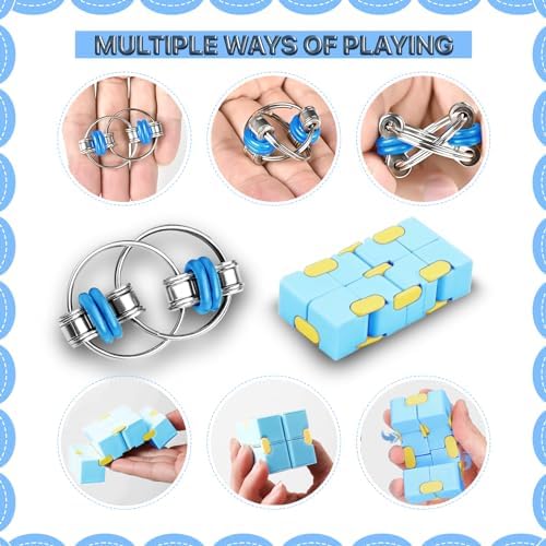 5Pcs Fidget Toys Adults Set, Autism Sensory Pack with figette Cube Magnetic Rings Pad ADHD Stress Relief for Kids Teen, Cool Gadget Desk Spinner Christmas Stocking Stuffer