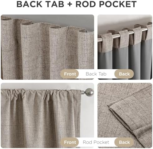 Joydeco 100% Blackout Curtains for Bedroom - Natural Linen Curtains 84 Inch Long, Thermal Insulated 2 Panels Linen Light Blocking Drapes, Rod Pocket & Back Tabs, Darkening Privacy for Living Room