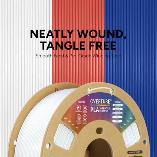 OVERTURE PLA Filament 1.75mm, Neatly Wound 3D Printer Filament 1kg Spool (2.2lbs), Dimensional Accuracy +/- 0.02 mm, Fit Most FDM 3D Printers (Cold White 1-Pack)