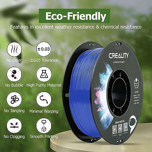 Official CREALITY PETG 3D Printer Filament 1.75mm 1KG (2.2lbs), High Precision Strong Toughness, Odorless Better Flow Moistureproof 3D Printing Ender Filament (Blue)